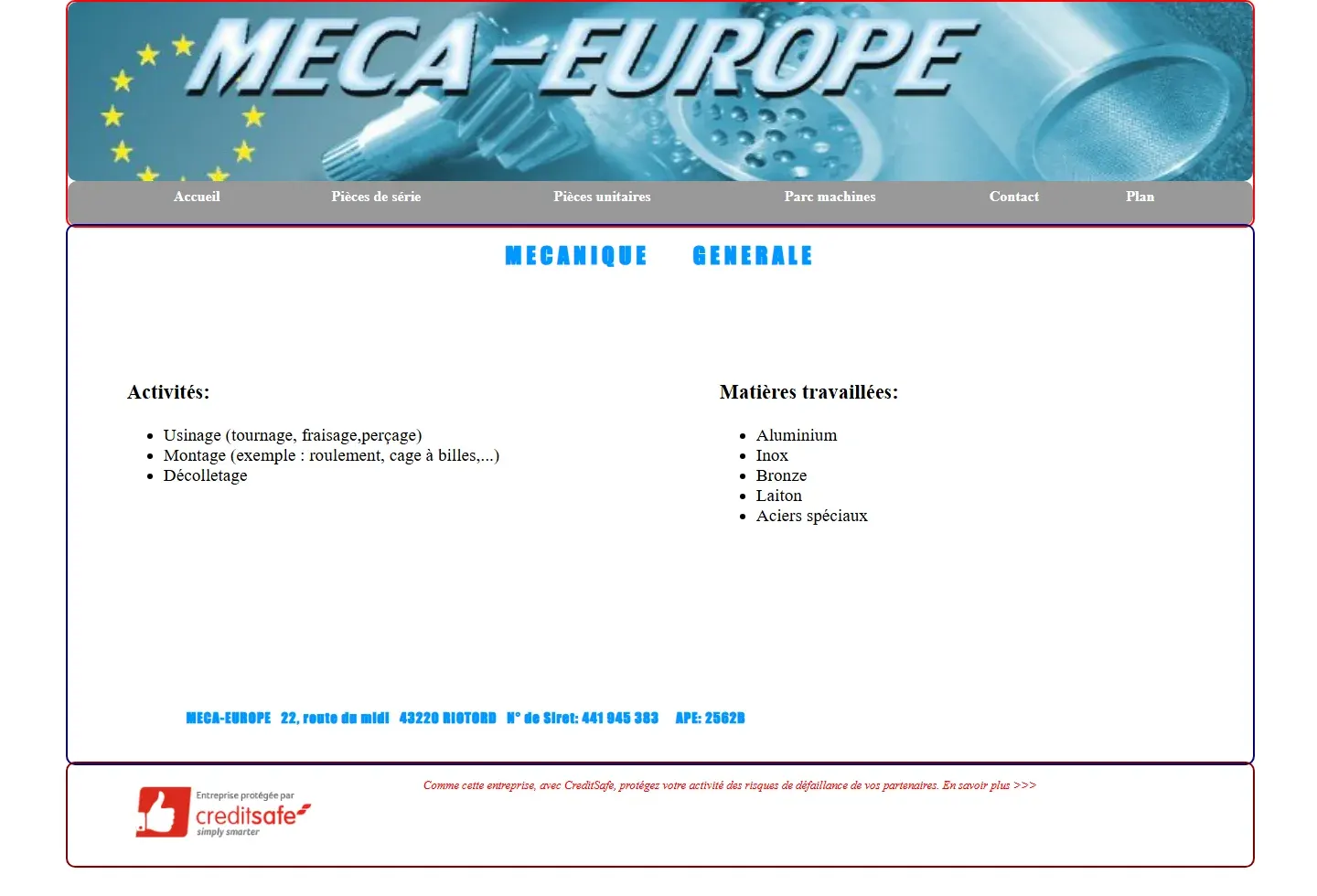Ancienne version du site Meca Europe